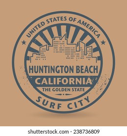 Grunge rubber stamp with name of Huntington Beach, California, vector illustration