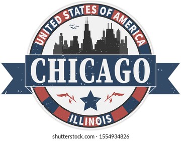 Grunge rubber stamp with name of Illinois, Chicago, vector illustration