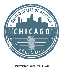 Grunge rubber stamp with name of Illinois, Chicago, vector illustration