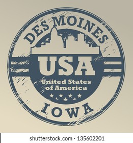Grunge rubber stamp with name of Iowa, Des Moines, vector illustration