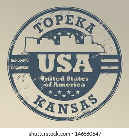 Grunge rubber stamp with name of Kansas, Topeka, vector illustration