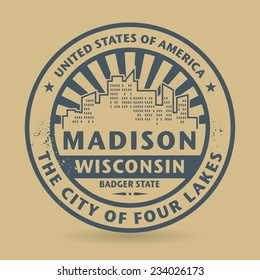 Grunge rubber stamp with name of Madison, Wisconsin, vector illustration