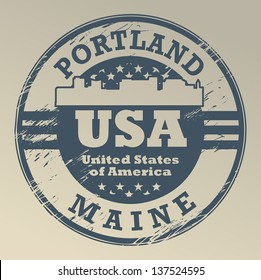 Grunge rubber stamp with name of Maine, Portland, vector illustration