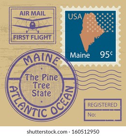 Grunge rubber stamp with name of Maine, vector illustration