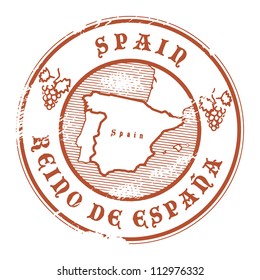 Grunge rubber stamp with the name and map of Spain, vector illustration