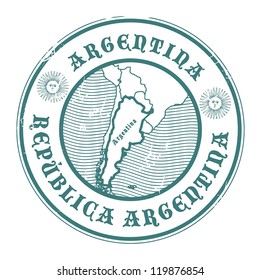 Grunge rubber stamp with the name and map of Argentina, vector illustration