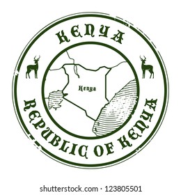 Grunge rubber stamp with the name and map of Kenya, vector illustration