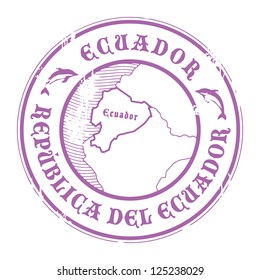 Grunge rubber stamp with the name and map of Ecuador, vector illustration