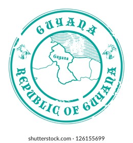 Grunge rubber stamp with the name and map of Guyana, vector illustration