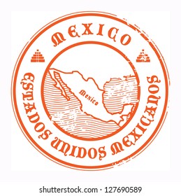 Grunge rubber stamp with the name and map of Mexico, vector illustration