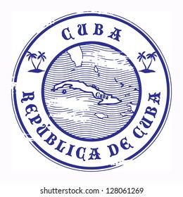 Grunge rubber stamp with the name and map of Cuba, vector illustration