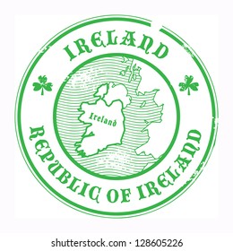 Grunge rubber stamp with the name and map of Ireland, vector illustration