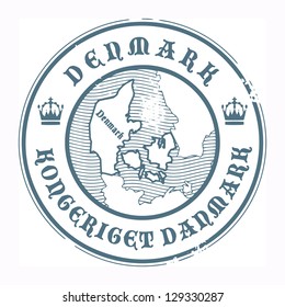 Grunge rubber stamp with the name and map of Denmark, vector illustration