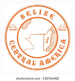 Grunge rubber stamp with the name and map of Belize, vector illustration