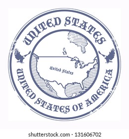 Grunge rubber stamp with the name and map of United States, vector illustration