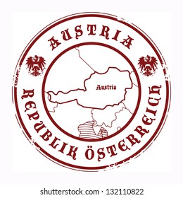 Grunge rubber stamp with the name and map of Austria, vector illustration
