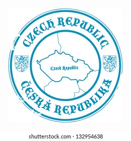 Grunge rubber stamp with the name and map of Czech Republic, vector illustration