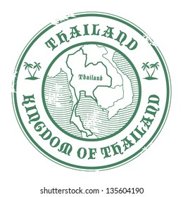 Sello de goma gruesa con el nombre y mapa de Tailandia, ilustración vectorial