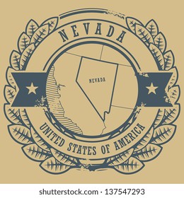 Grunge rubber stamp with name and map of Nevada, USA, vector illustration