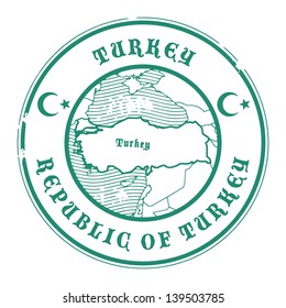 Grunge rubber stamp with the name and map of Turkey, vector illustration