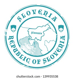 Grunge rubber stamp with the name and map of Slovenia, vector illustration