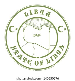 Grunge rubber stamp with the name and map of Libya, vector illustration
