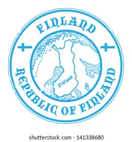 Grunge rubber stamp with the name and map of Finland, vector illustration