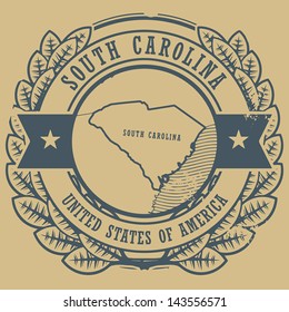 Grunge rubber stamp with name and map of South Carolina, USA, vector illustration