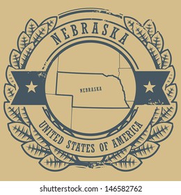 Grunge rubber stamp with name and map of Nebraska, USA, vector illustration