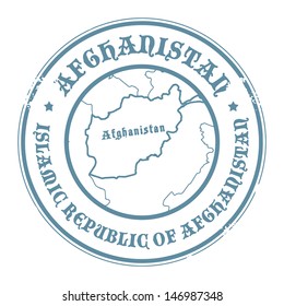 Grunge rubber stamp with the name and map of Afghanistan, vector illustration