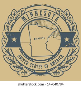 Grunge rubber stamp with name and map of Minnesota, USA, vector illustration