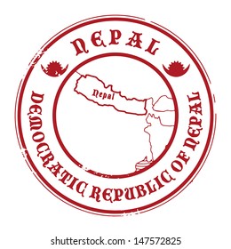 Grunge rubber stamp with the name and map of Nepal, vector illustration