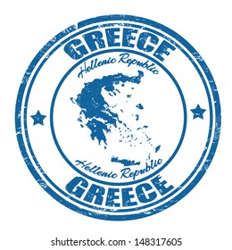 Grunge rubber stamp with the name and map of Greece, vector illustration