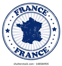 Sello de caucho con el nombre y mapa de Francia, ilustración vectorial