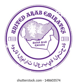 Grunge rubber stamp with the name and map of United Arab Emirates, vector illustration