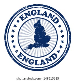 Grunge rubber stamp with the name and map of England, vector illustration