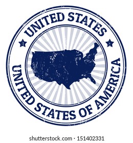 Grunge Rubber Stamp With The Name And Map Of United States Of America, Vector Illustration