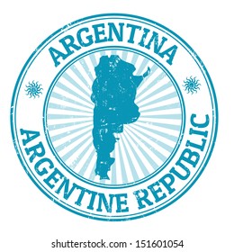 Grunge rubber stamp with the name and map of Argentina, vector illustration