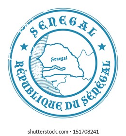 Grunge rubber stamp with the name and map of Senegal, vector illustration