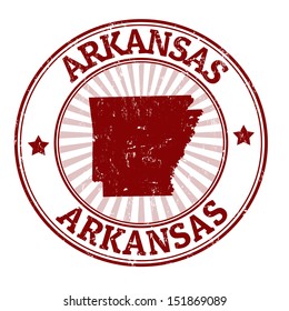 Grunge rubber stamp with the name and map of Arkansas, vector illustration