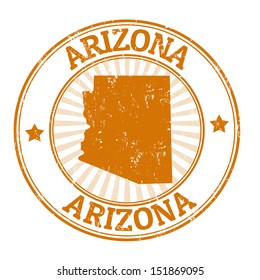 Grunge rubber stamp with the name and map of Arizona, vector illustration