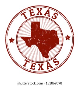 Grunge rubber stamp with the name and map of Texas, vector illustration