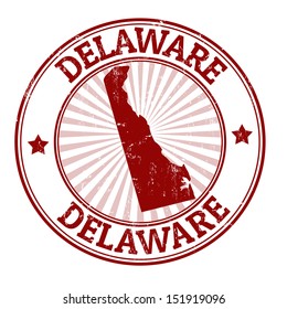 Grunge rubber stamp with the name and map of Delaware, vector illustration