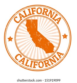 Grunge rubber stamp with the name and map of California, vector illustration