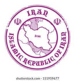 Grunge sello de goma con el nombre y mapa de Irán, ilustración vectorial