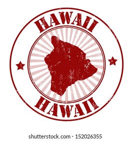 Grunge rubber stamp with the name and map of Hawaii, vector illustration