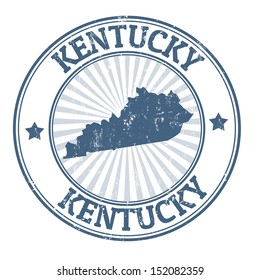 Grunge rubber stamp with the name and map of Kentucky, vector illustration