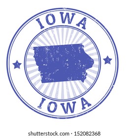 Grunge rubber stamp with the name and map of Iowa, vector illustration
