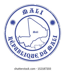 Grunge rubber stamp with the name and map of Mali, vector illustration