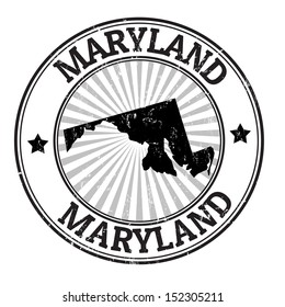 Grunge rubber stamp with the name and map of Maryland, vector illustration